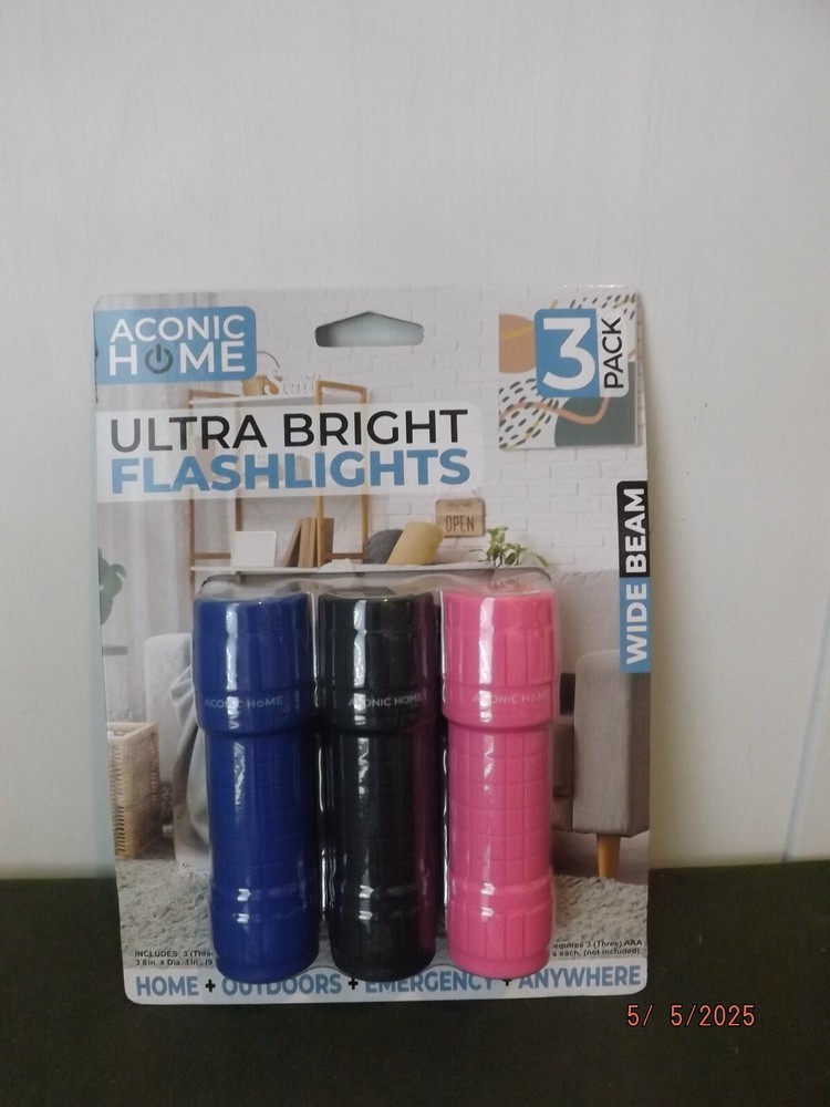 Ultra Bright Flashlights 3 Pack Blue/Black/Pink NEW