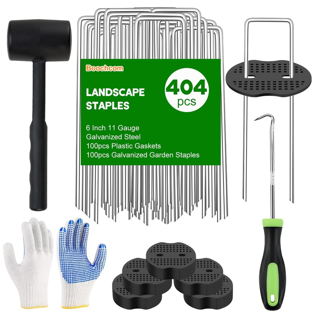 200pcs 6" Galvanized Turf Nails Set + Gaskets, Hook, Hammer & Gloves - Anti-Rust