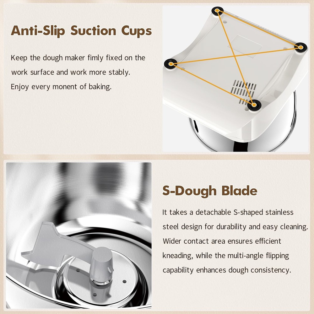 Dough Maker with Ferment Function, 5.5QT Dough Mixer Machine with 304 Stainle...