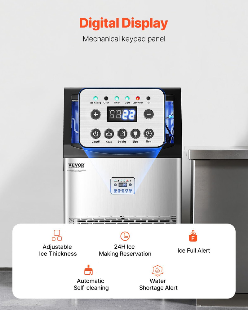 High Capacity 90Lbs/24H Ice Maker with Drain Pump & Self-Cleaning Feature