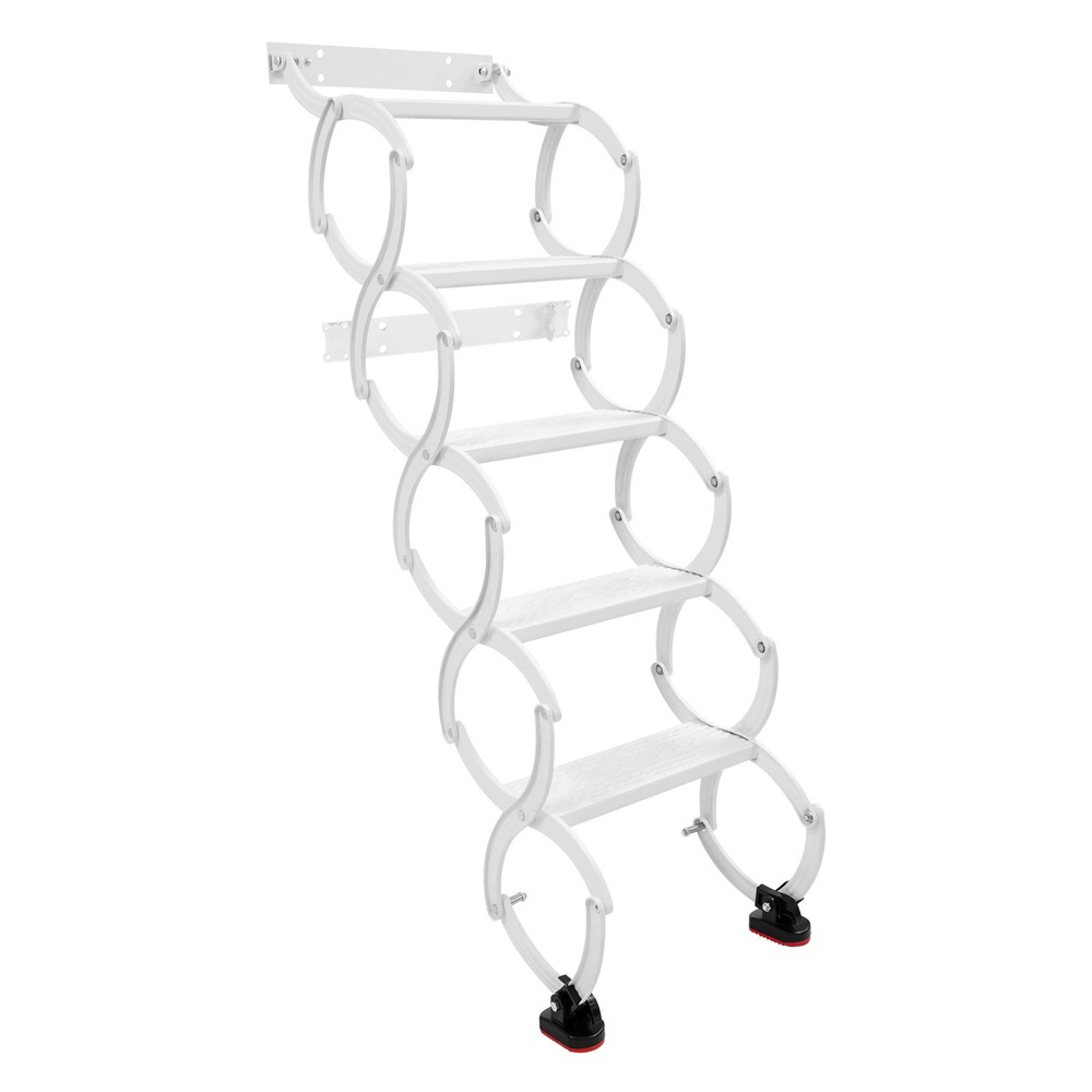 5-Step Wall Mounted Folding Ladder, White Retractable Telescoping Step Stairs