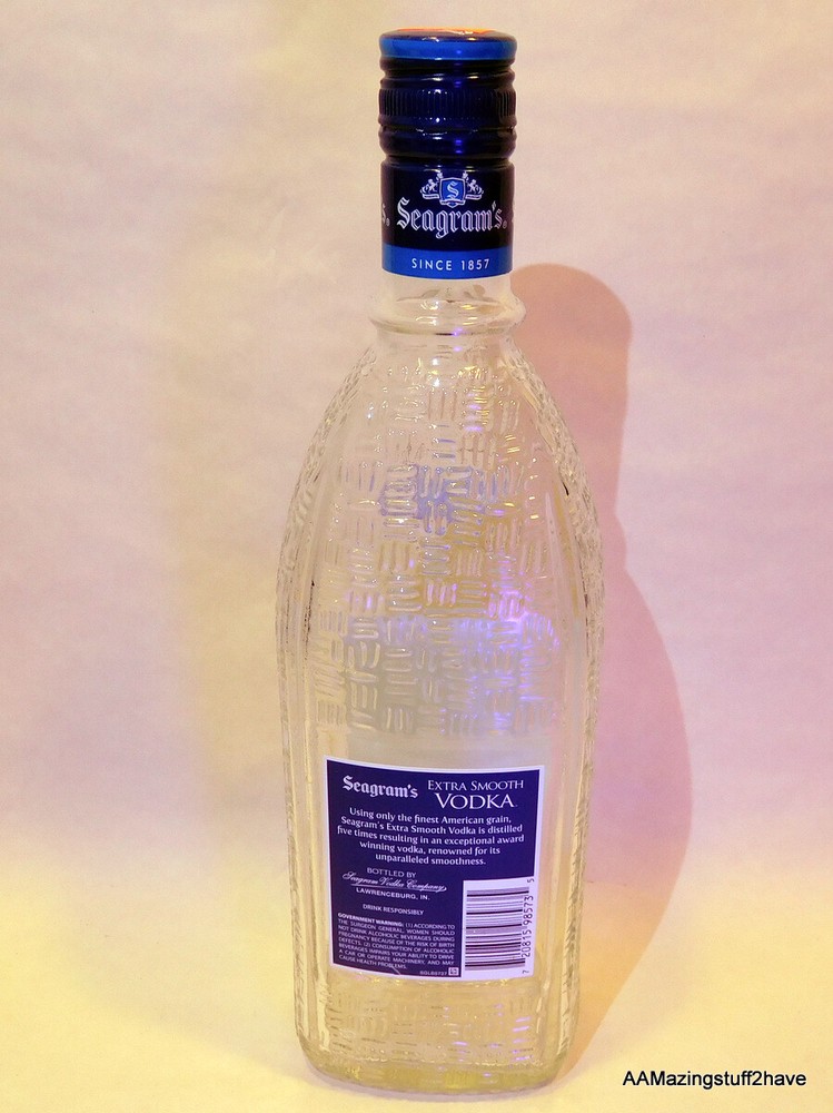 Seagram’s Extra Smooth EMPTY 750ml Vodka Bottle Clear Texture Glass 11" Tall DIY