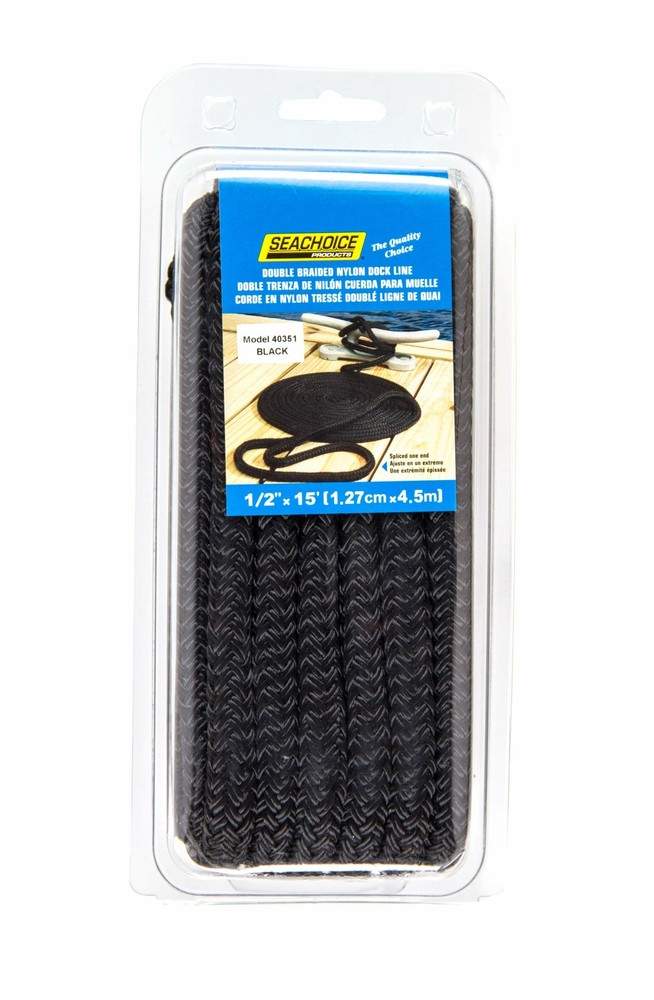SEACHOICE Double-Braid Nylon Dock Line 3/8" x 20' 40271 Black
