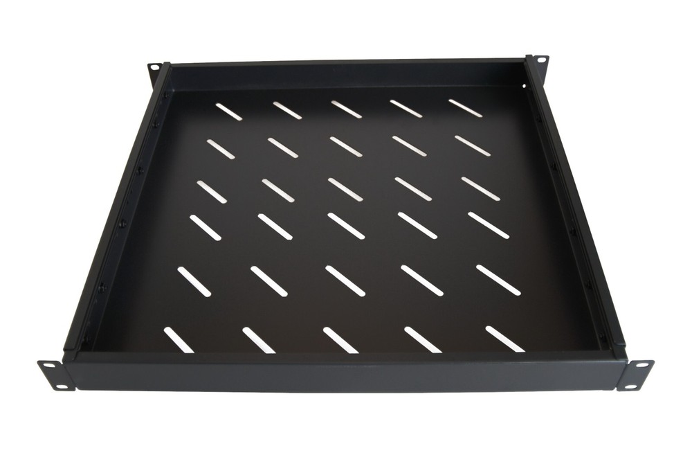 1U 19" 4-Post Fixed Vented Server Shelf Rack Mount, Adjustable 17-33in, Black