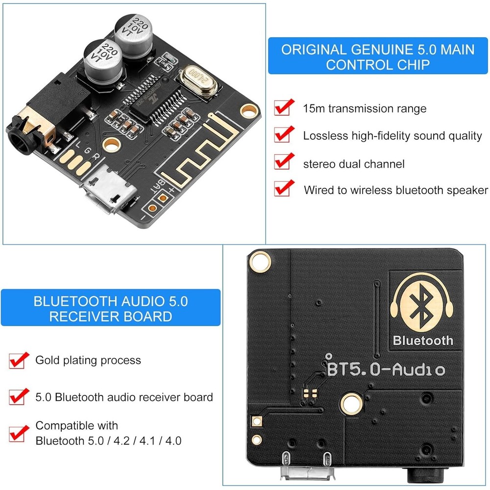 2-Pack Bluetooth 5.0 Audio Receiver Boards: Seamless Streaming & Versatile Use