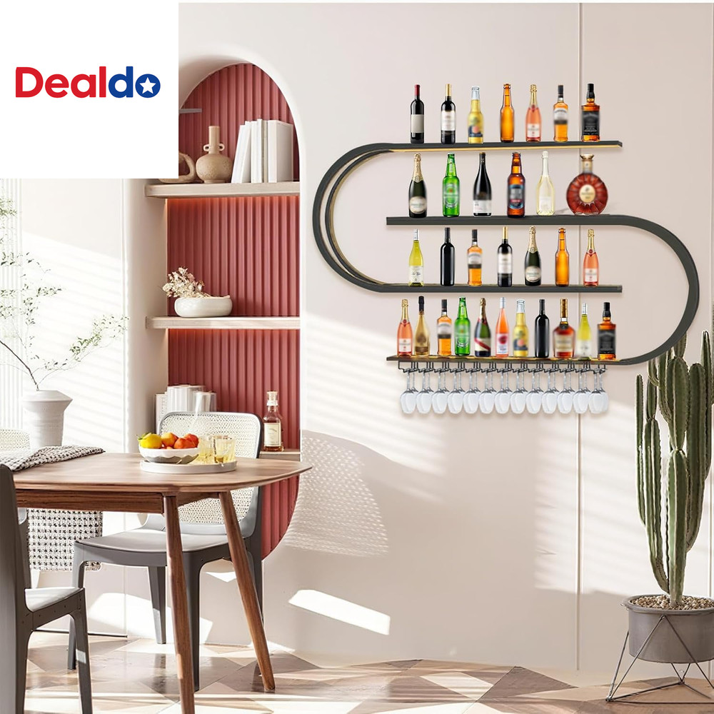 59In Wall Mounted Wine Rack with LED Light, Half round Multi Tier Wine Rack with