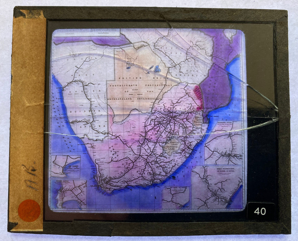 COLORED MAGIC LANTERN SLIDE SOUTH AFRICA MAP 1920s