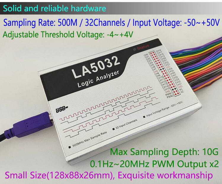 LA5032 USB Logic Analyzer Kit 32 Channels 500MHz Sample Rate 80MHz Bandwidth