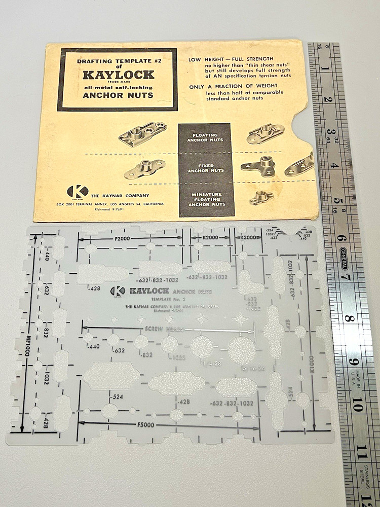Kaylock Drafting Template Stencil No 2 Fixed & Floating Anchor Nuts by Kaynar Co