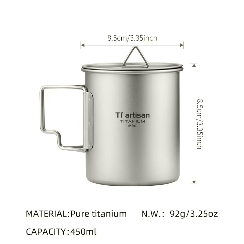 Widesea Camping Titanium Cup Ultralight Outdoor Mug Foldable Handle for Hiking