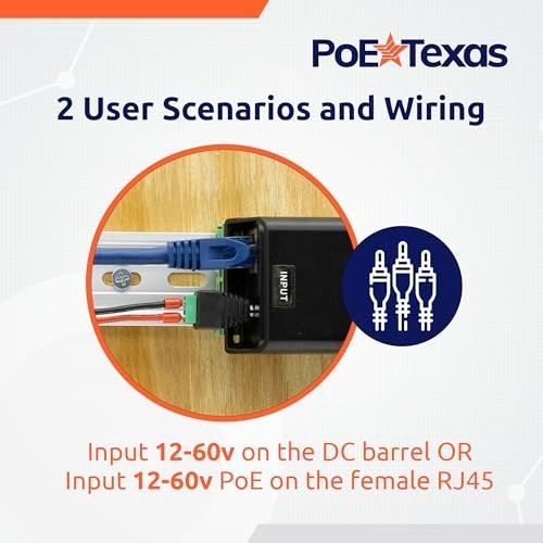 PoE Texas 24 Volt Passive PoE Injector (Mode B) - DC-Powered Gigabit Inline Conv