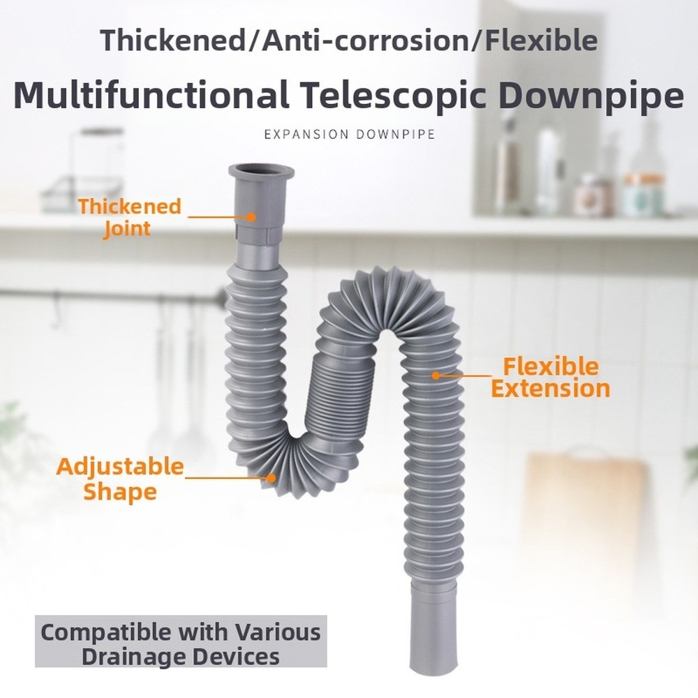 Flexible Drain Hose 2 PCS 80-90cm Extendable Plastic Pipe for Standard Sink Use