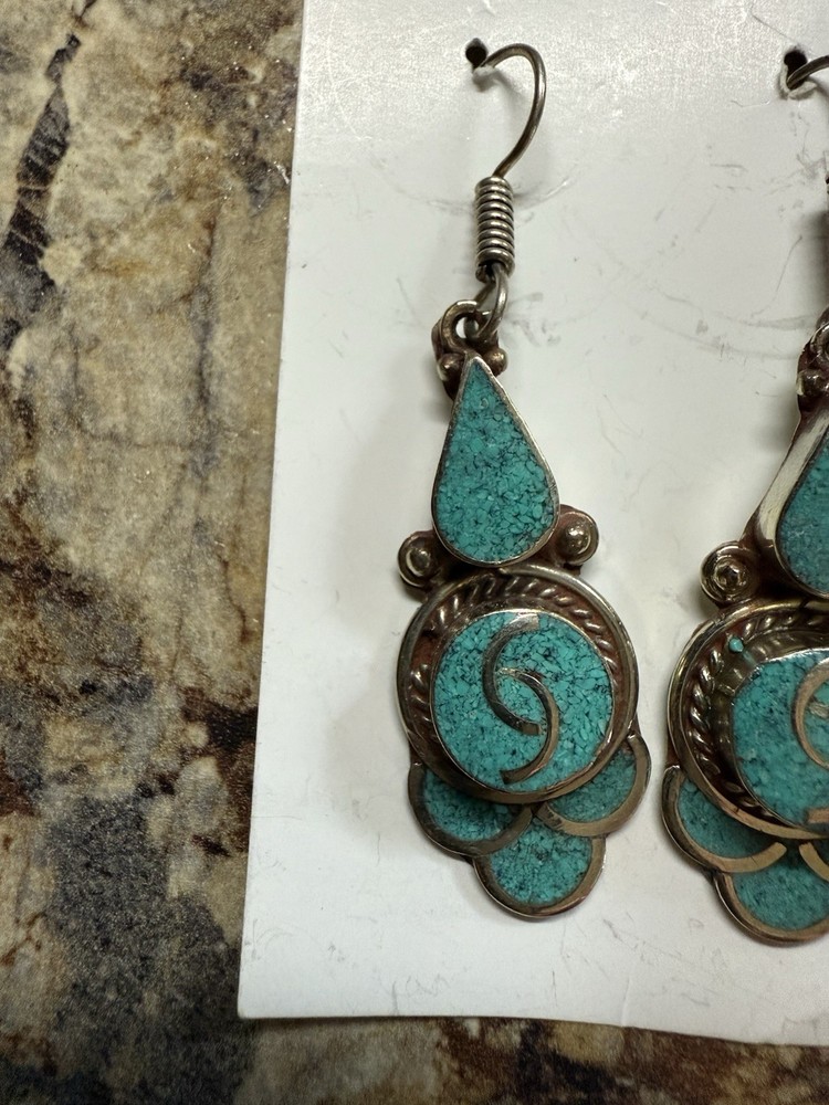 Tibetan silver and turquoise dangle earrings