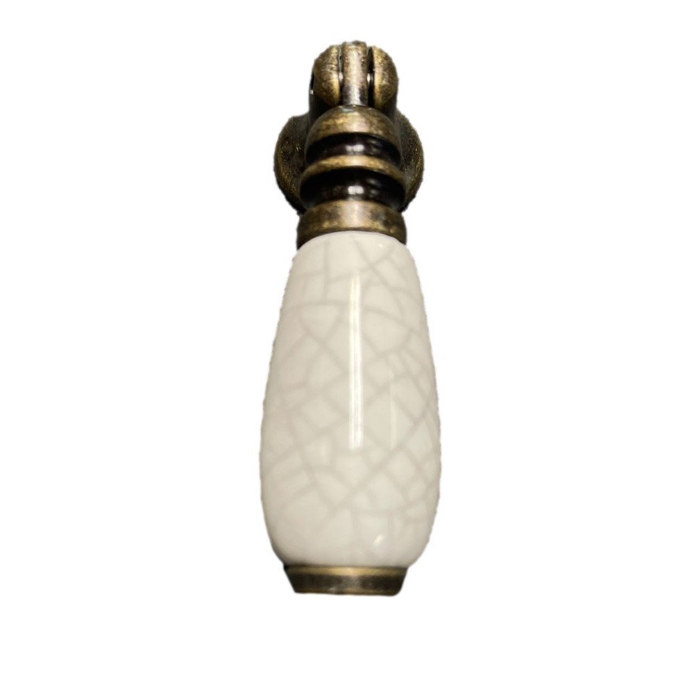 Teardrop Pendant Drop Pull - Crackel White Ceramic & Antique Brass