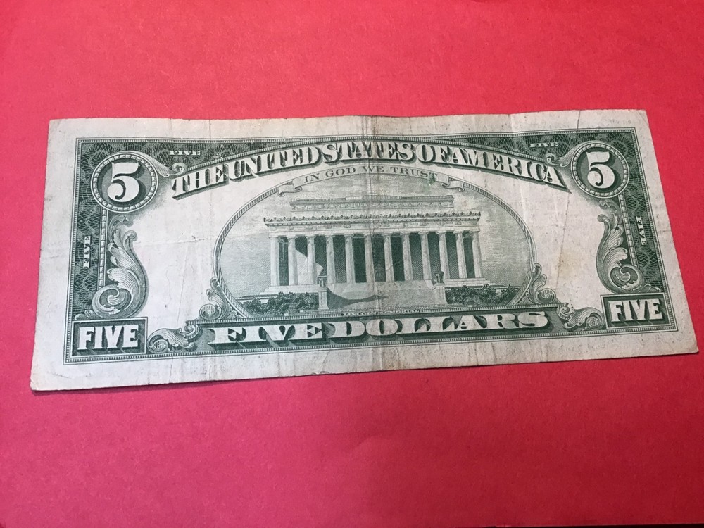 1963 Five Dollar Red Seal $5 Red Seal Note US, 1 Note