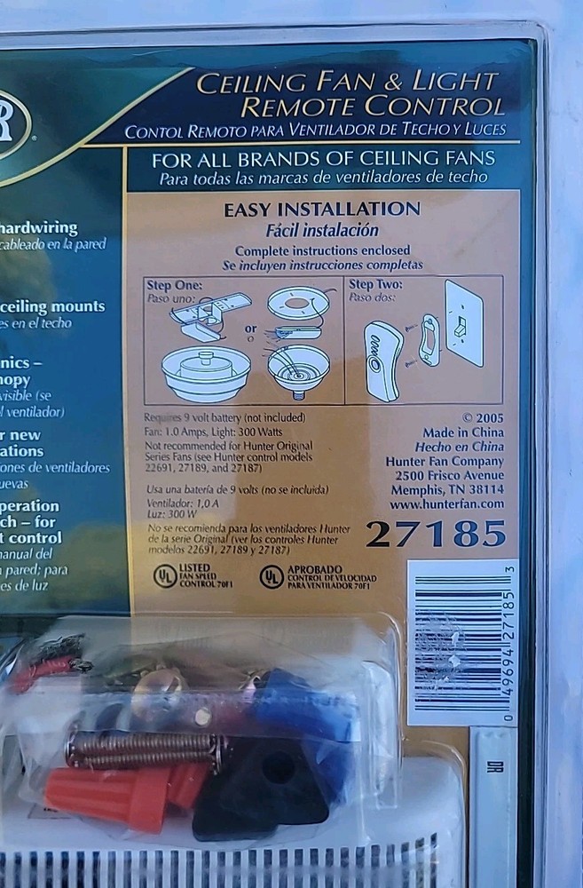 Hunter 27185 Ceiling Fan & Light Remote Control - White