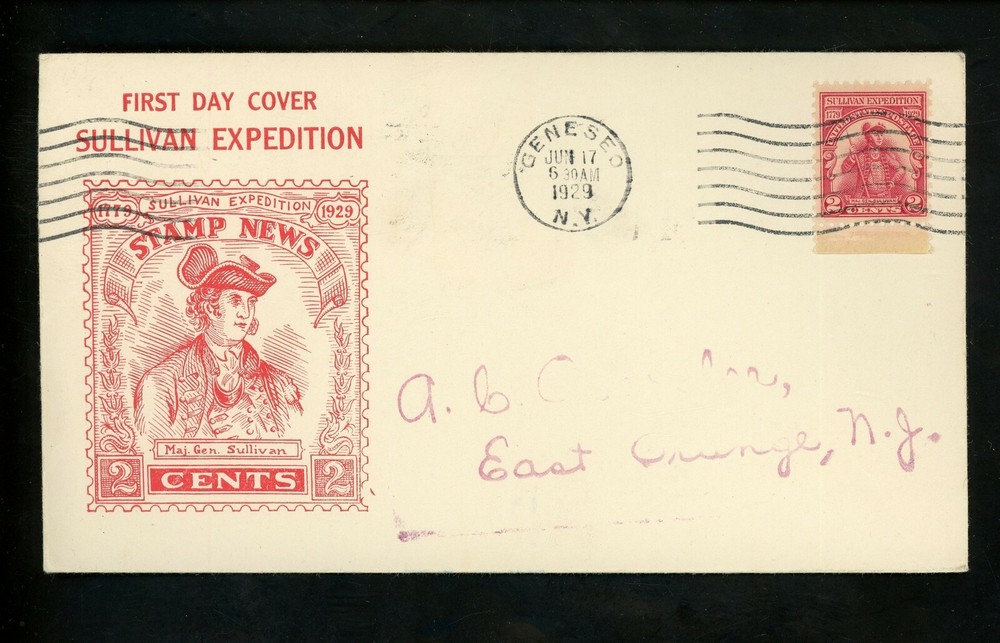 US FDC #657 Roessler M-12 1929 Geneseo NY Sullivan Expedition