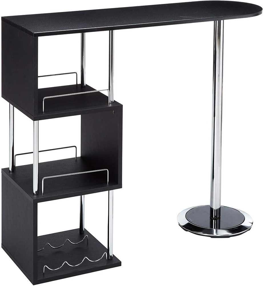 - Minorca Modern Wine Bar Table W/Shelves (Black)