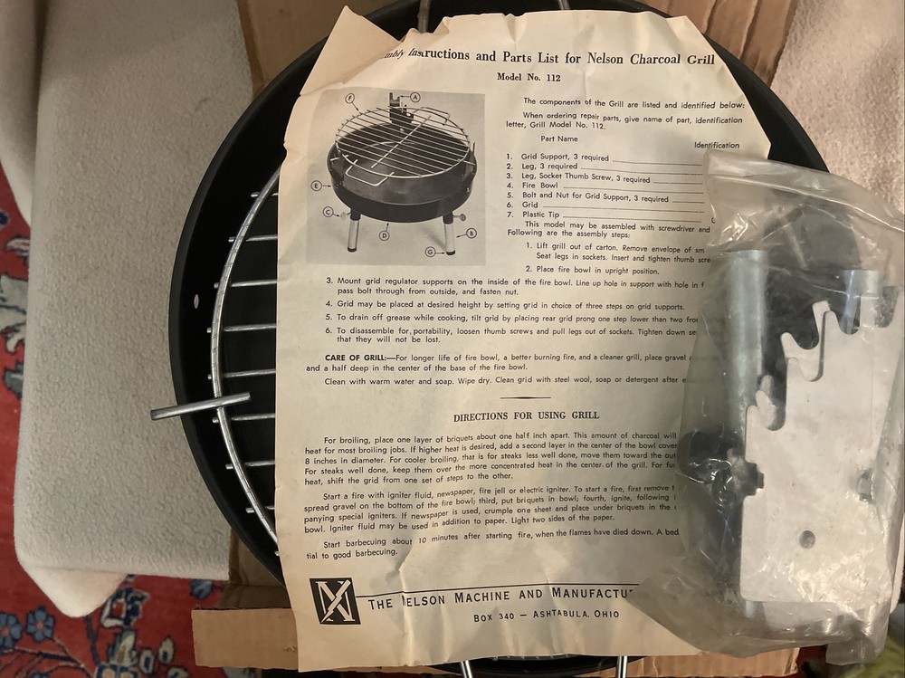 NOS Vintage Nelson Machine & Mfg Co. Barbeque Grill Model 112