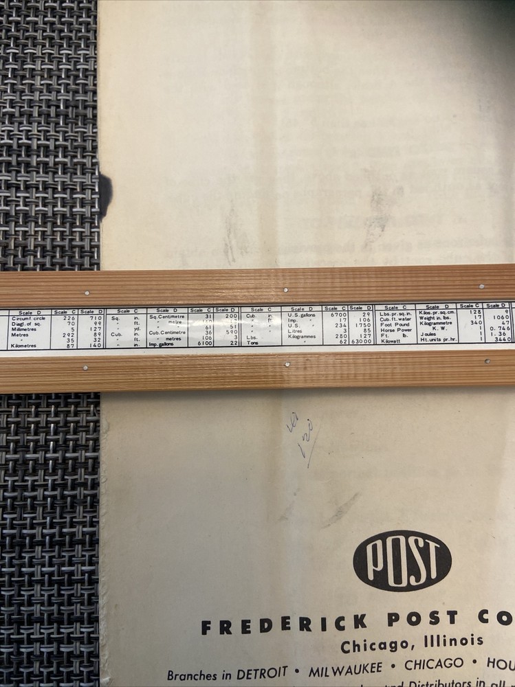 Vintage Frederick Post Slide Rule 1447 , With Manuel