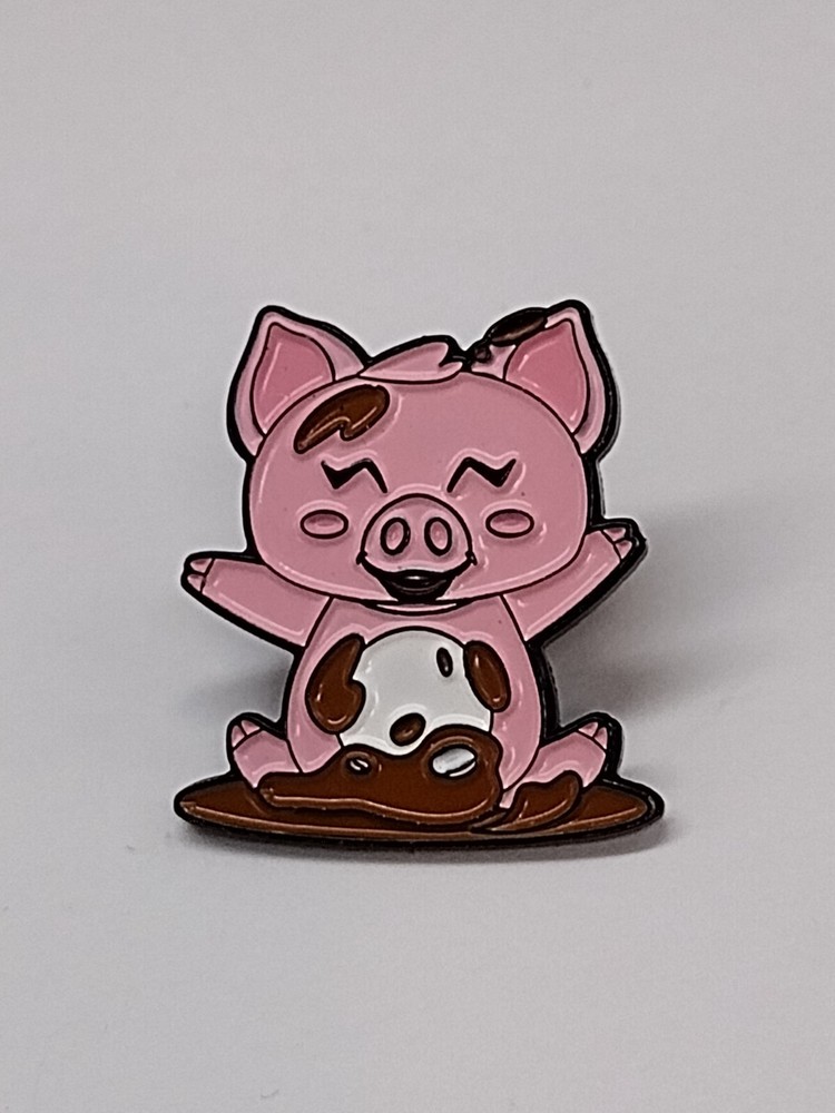 Pink Enamel Pig Figure Lapel Pin