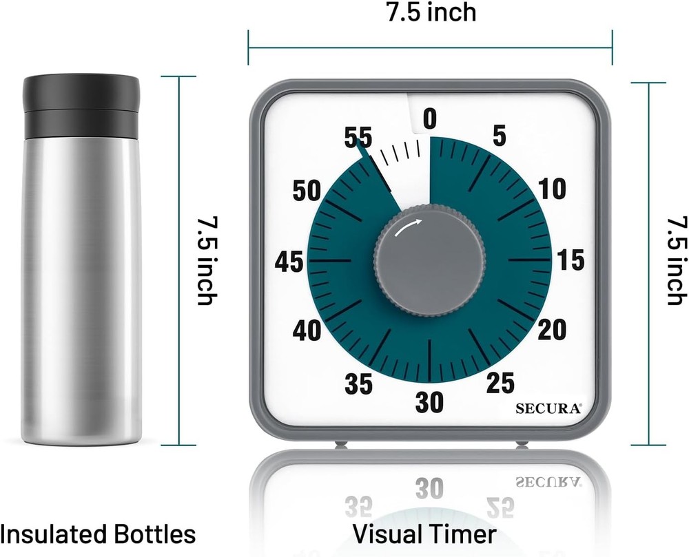 Secura 7.5 Inch Visual Timer, 60 Minute Visual Oversize Countdown Timer for Kids