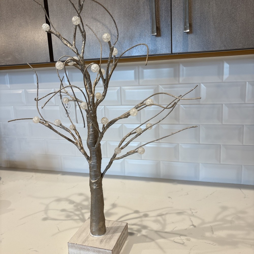 Holiday Tabletop Tree Silver White Battery Lit