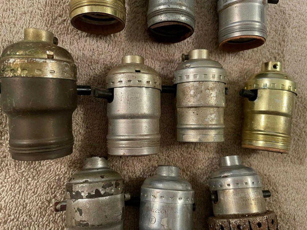 10 Salvaged Mid Century Push Button Untested Light Sockets, Free S/H