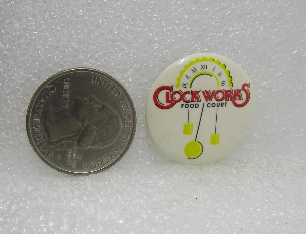 Clock Works Food Court Button Pin
