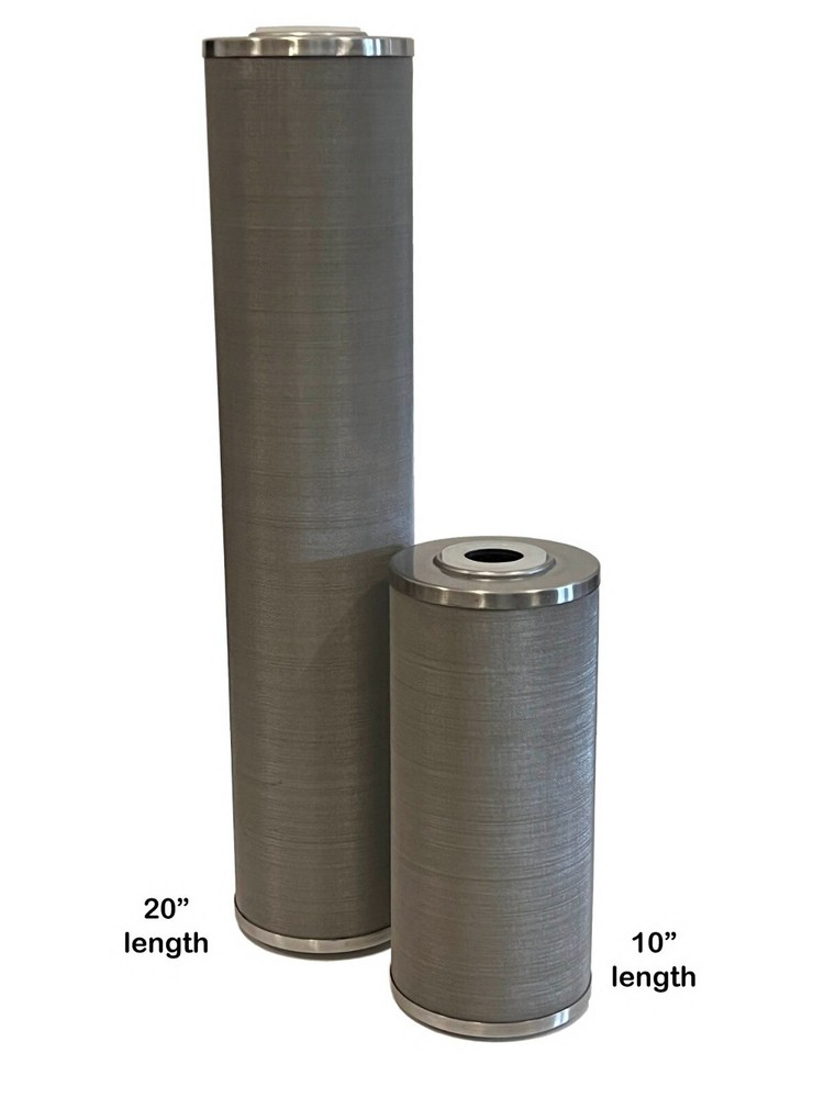 Hydro-Genics® Stainless Steel Cleanable Filter, 20" length, 4.3"OD, 100 micron