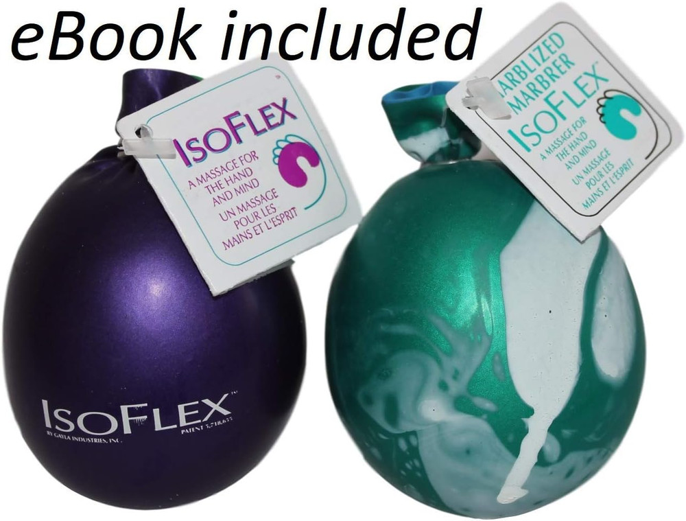 Hand Therapy and Exercise Ball with an E-Book. 2 Pack - One Solid Color and One