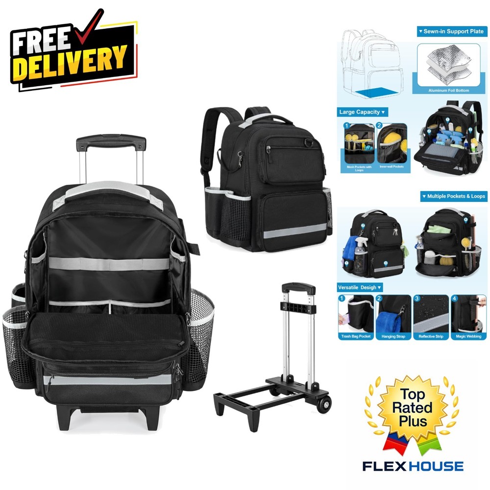 Versatile Cleaning Caddy Backpack with Waterproof Base & 6 Compartment Storage