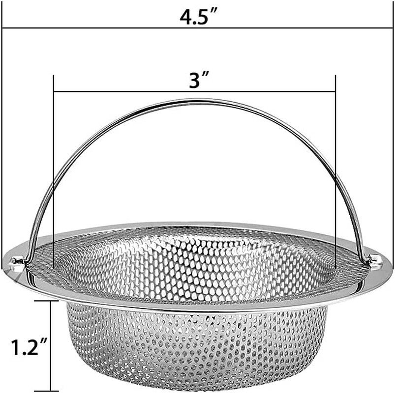 Kitchen Sink Strainer, 2-Pack Sink Strainer Basket with Handle, 4.5" Diameter, S