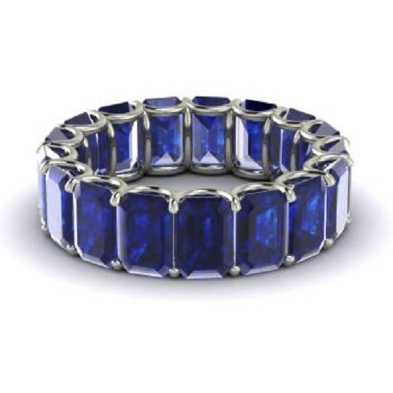 7.50 Ct Natural Emerald Shape Sapphire Diamond Ring 14K Solid White Gold