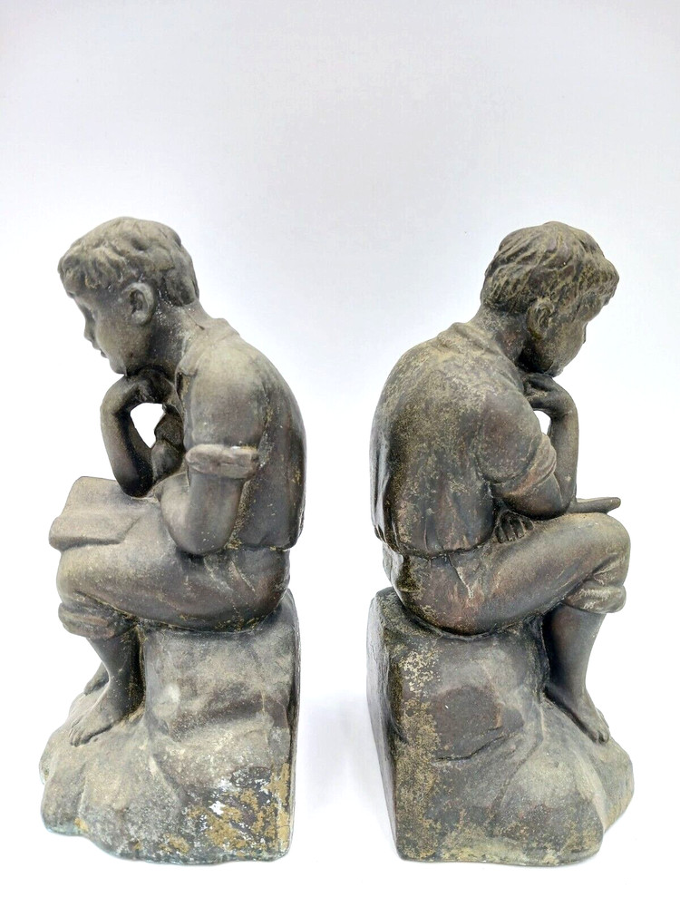 Boy Reading Bookends 8'' X 4'' X 4'' Vintage