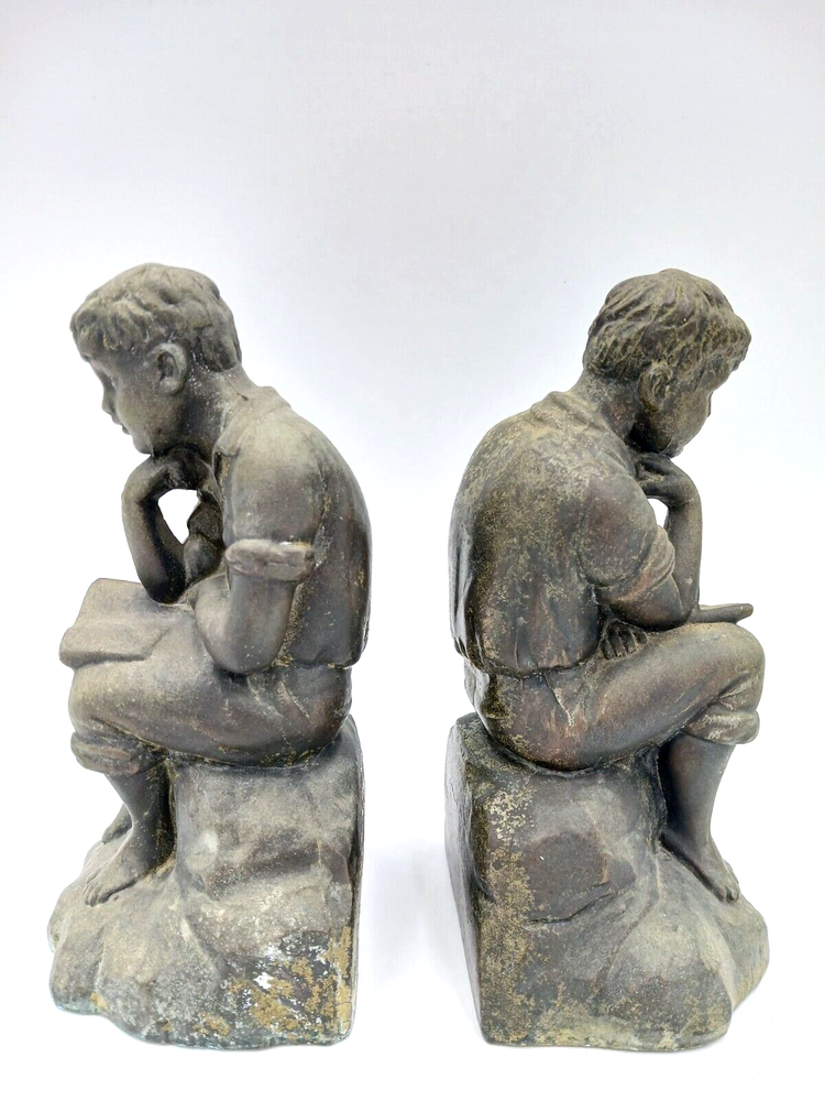 Boy Reading Bookends 8'' X 4'' X 4'' Vintage