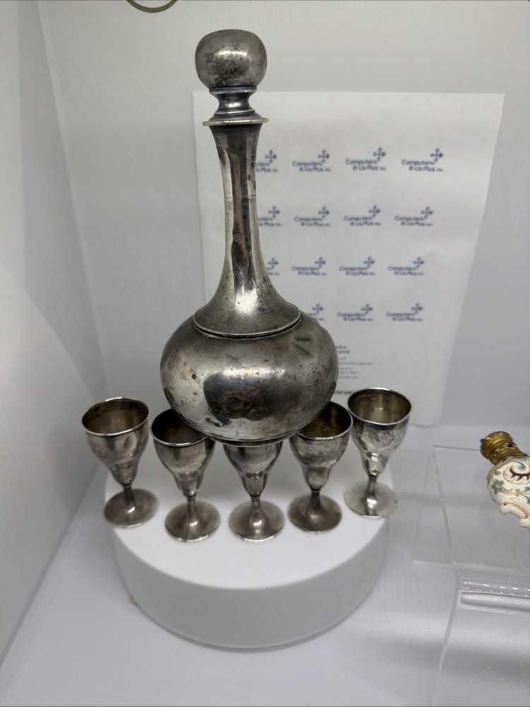sterling silver decanter with five cups 261g