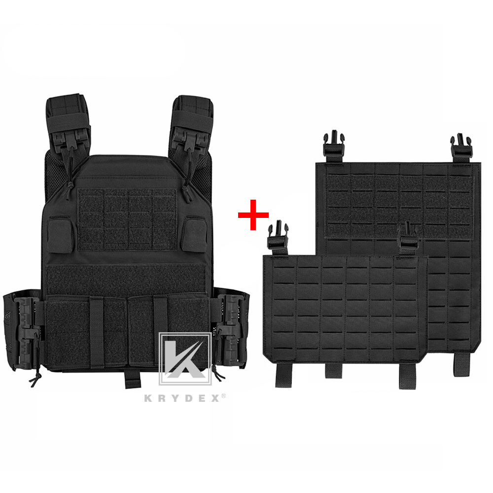 KRYDEX Plate Carrier Tactical Vest Quick Release & Laser Cut MOLLE Panel Black