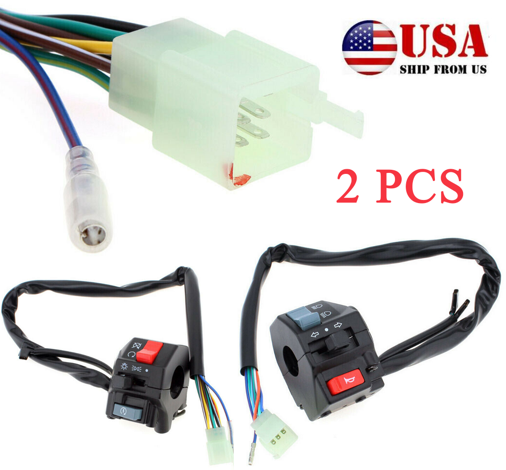 2X Motorcycle 7/8" Handlebar Horn/Low/High Beam Refit Switch Assembly Controller