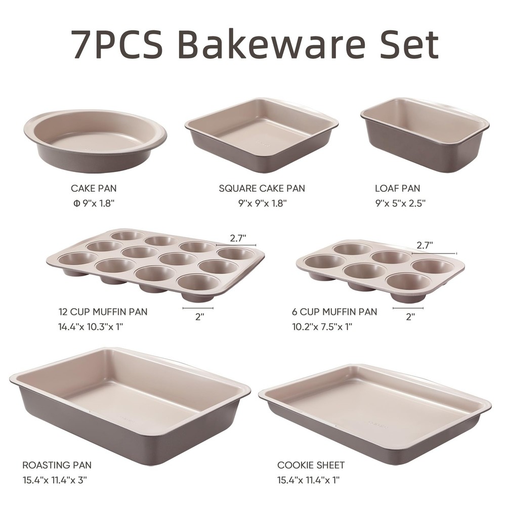 7-Piece Nonstick Stackable Baking Pans Set - Bakeware Sets Including Cookie S...