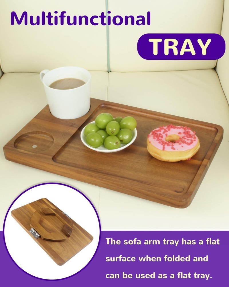 Couch Arm Tray Table with Cup Holder & Adjustable Phone Stand – Foldable A