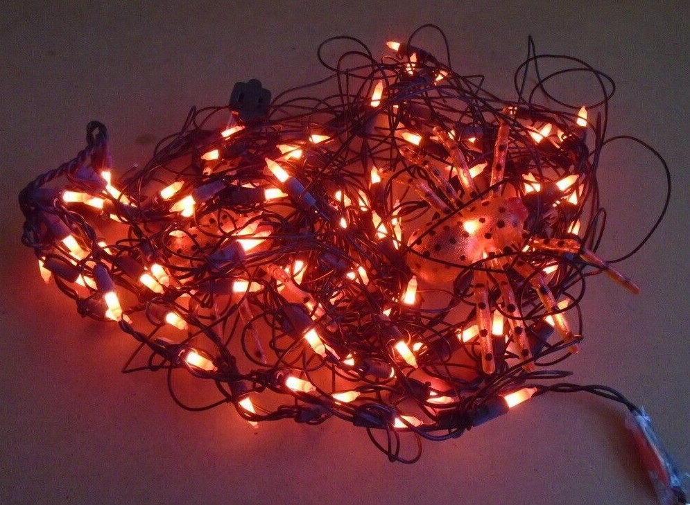 Halloween Orange Spider Web Light Set 4ft. Black Wire