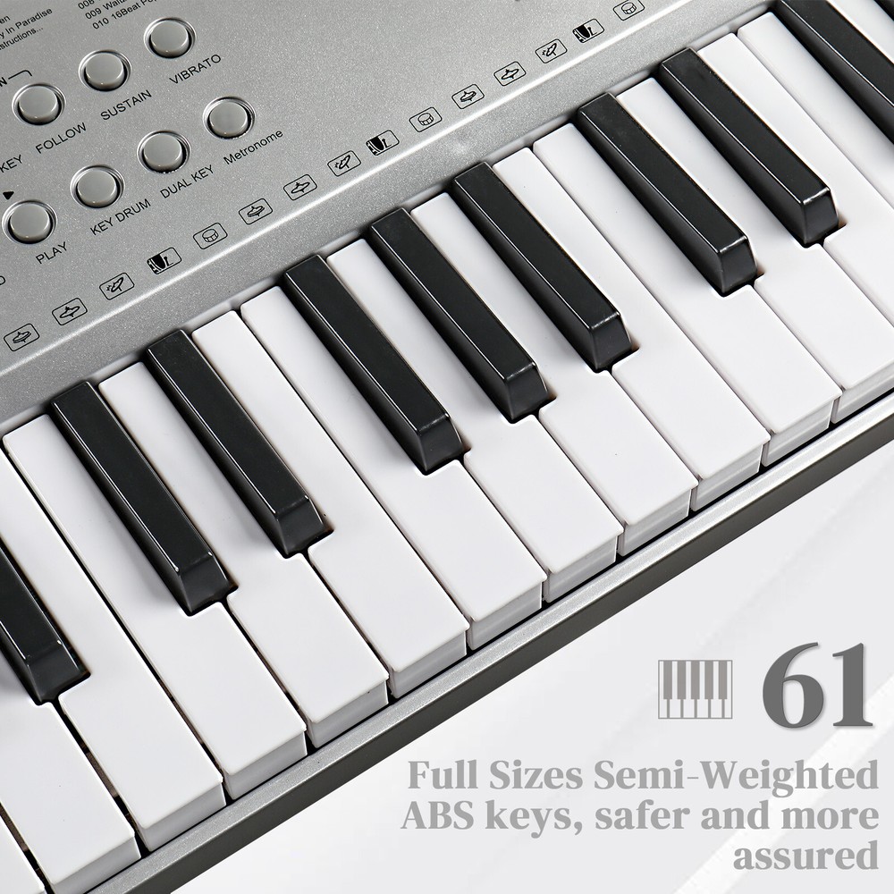 61 Key with Illuminated Light+Z-shaped Bracket+silver Electronic Piano Stool