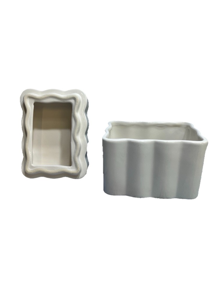 Room Essentials Scalloped Lidded Box White Ceramic Square