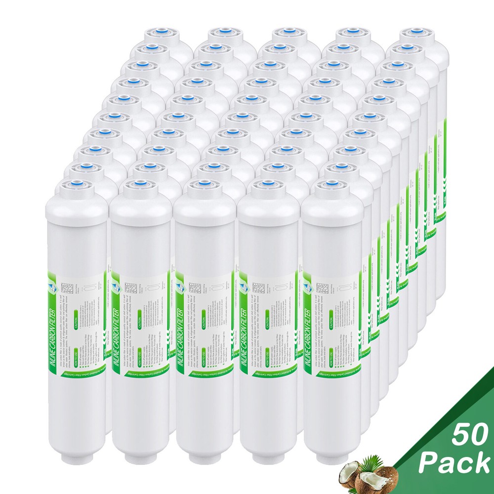 50Pack 10"x2" T33 Inline Post Carbon Replacement Water Filter 1/4" Quick Connect