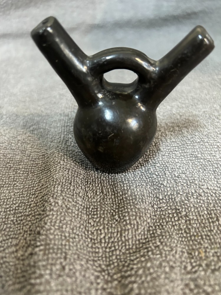 Vintage Peruvian Blackware Stirrup Spout Vessel