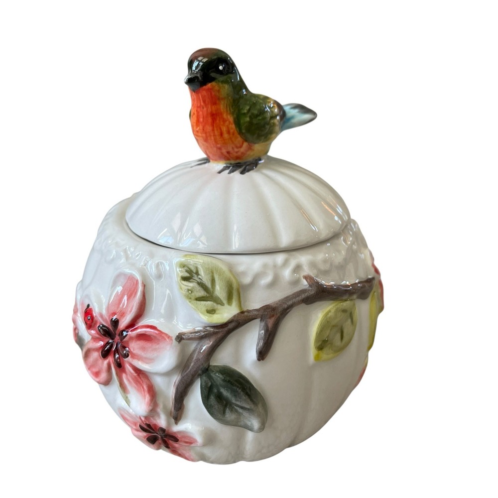 Corner Ruby Botanical Collection Floral & Bird Ceramic Sugar & Creamer Set NEW