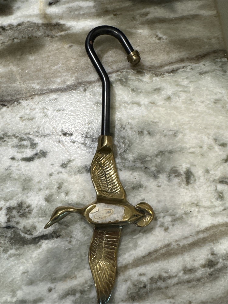 Vintage Brass Flying Duck Fireplace Damper Handle Flue Hook Tool 11”