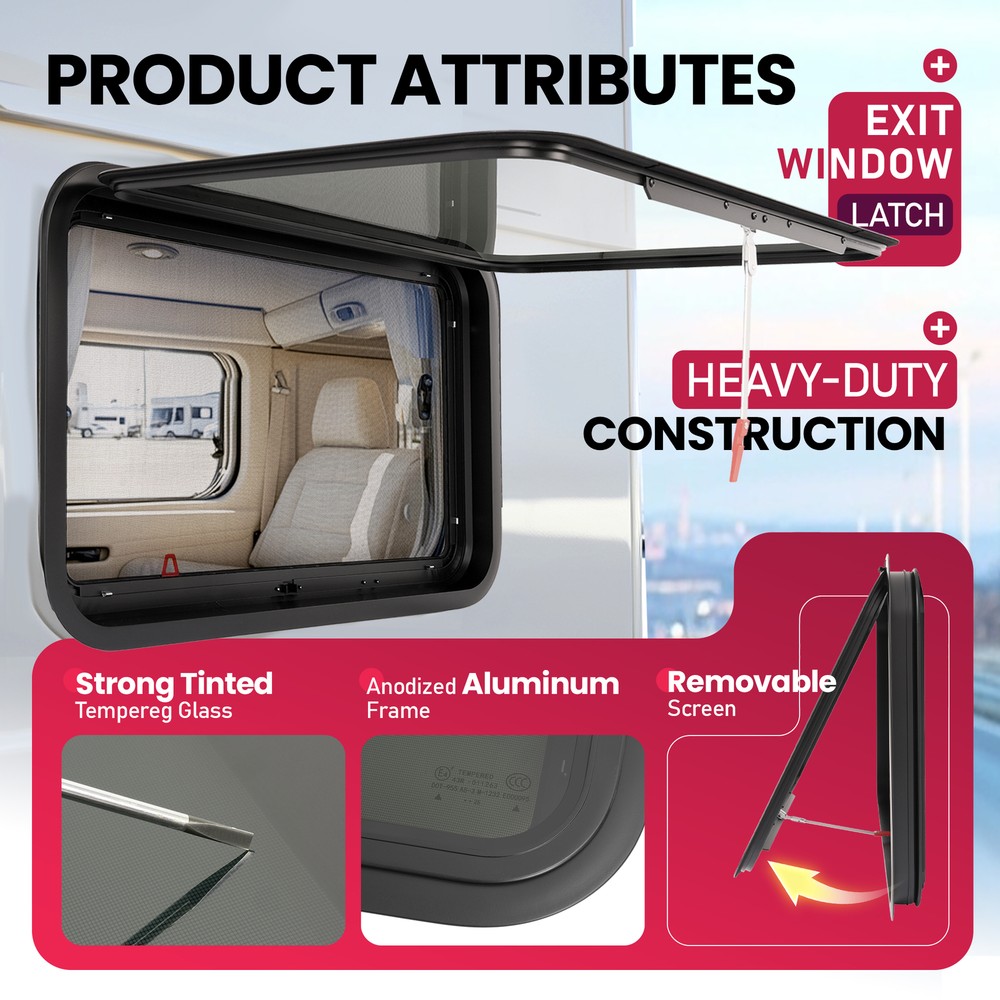 30"x20" For RV Camper Window Emergency Push Out Tinted Glass Exit Window w/Trim