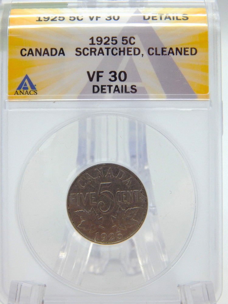 1925 CANADA FIVE CENT ANACS GRADED VF 30 DETAILS - 5 CENT (BT202)